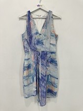 Wayne Cooper Faux Wrap Dress Women AU 8 Blue V Neck Sleeveless Lined