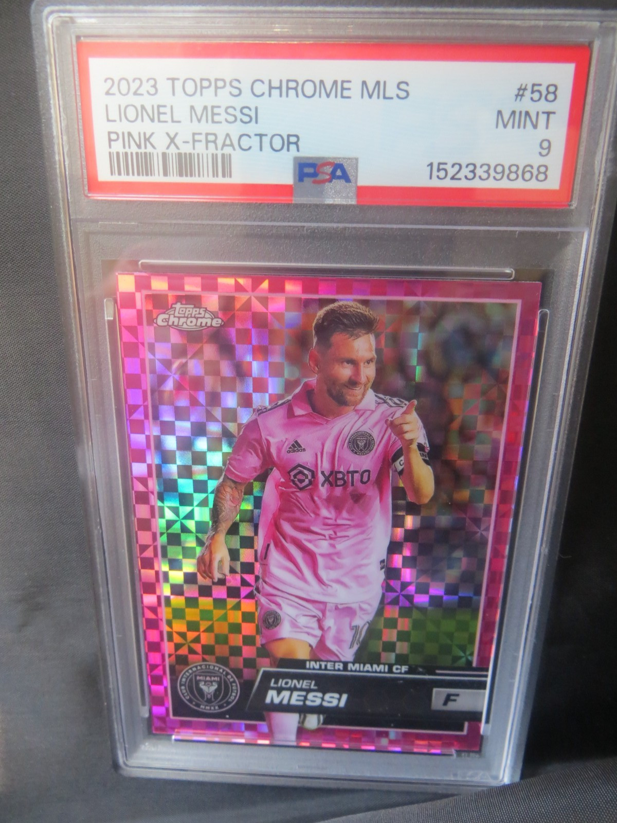 2023 TOPPS CHROME MLS #58 - LIONEL  MESSI - PINK  X-FRACTOR  - PSA  MINT  9