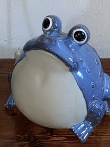 Vintage Large Ceramic Frog Toad 10 X 10” Garden /House Decor Blue & Beige