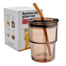 13oz/400ml Glass Tumbler with Straw and Lid, Iced Coffee Cups with Lids, Iced...