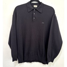 Joop Mens Lambswool Henley Sweater Sz 56 Black Collared Preppy Academia