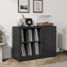 Record Player Stand with Vinyl Storage, Farmhouse Turntable Cabinet with Door...
