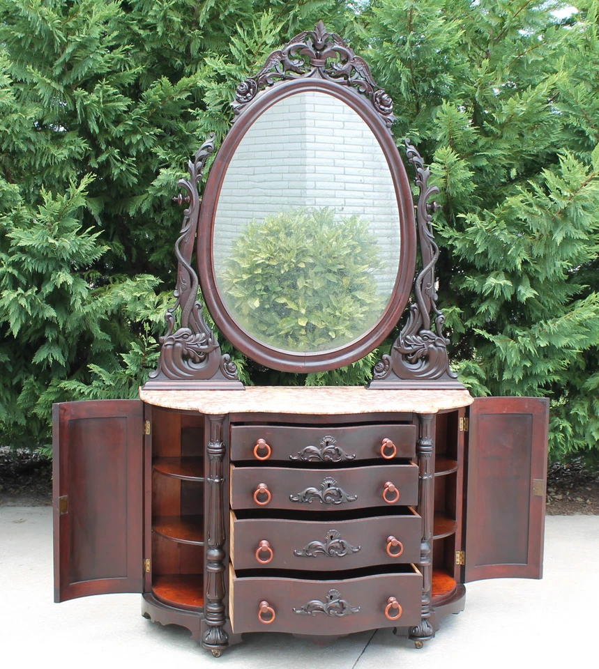 Cómoda de mármol frontal serpentina de nogal victoriano temprano serpientes de mar c1860 Foto 4 de 4