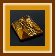 65MM TIGER EYE PYRAMID With GOLD ENGRAVED REIKI SYMBOLS, CRYSTAL PYRAMID