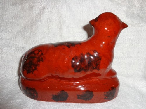 Foltz Pottery Glazed Redware Sheep Figurine, 1986 - Picture 2 of 5