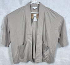 J Jill Pure Jill Sand Washed Women Large Cardigan Open Front Beige Pockets New