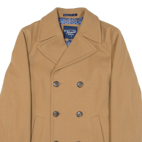 PENGUIN Double Breasted Mens Pea Coat Beige Knit M - Picture 2 of 6