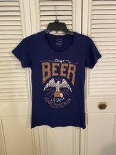 Lucky Brand Womens Blue Shirt Size XS Draft Beer Not Soldiers Made in USA