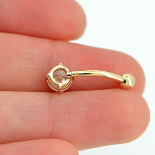 Anillos de ombligo enchapados en oro macizo de 14K redondos circonita cúbica piercing ombligo joyería corporal Foto 4 de 4