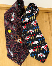 Looney Tunes Tie Necktie Lot 2 Taz Sylvester Bugs Tweety Marvin Vtg 90s