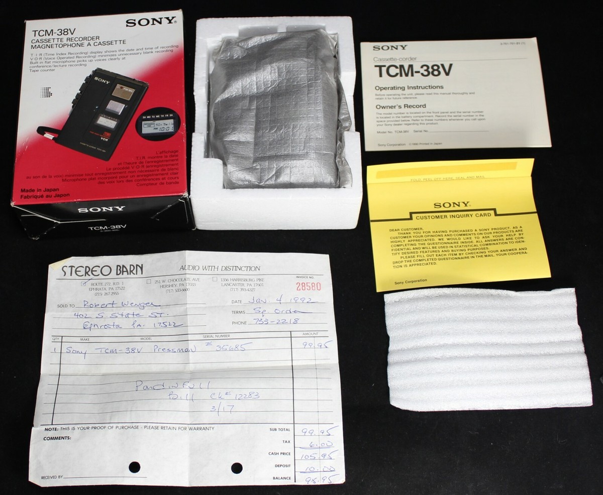 Sony TCM-38V Cassette Recorder w/ Box - Walkman - Vintage - For
