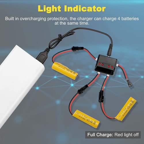 4 stk 3,7V 700mAh 14500 Li-Ion Battery mit USB-Ladegerät für WLtoys RC Auto Boot - Bild 3 von 7