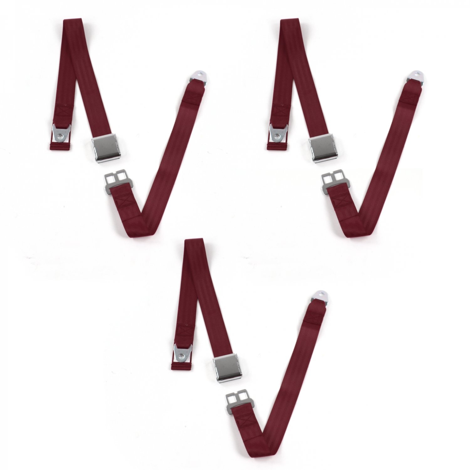Ford 1955 - 1956 Airplane 2pt Burgandy Lap Bench Seat Belt Kit - 3 Belts