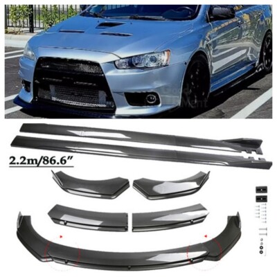 For Mitsubishi Lancer EVO Carbon Fiber Style Front Bumper Lip Kits Side Skirt US