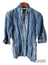 CHICOS Blue Drawstring Waist Full Zip Roll Tab Sleeves Jacket sz 0 Small CHICO'S