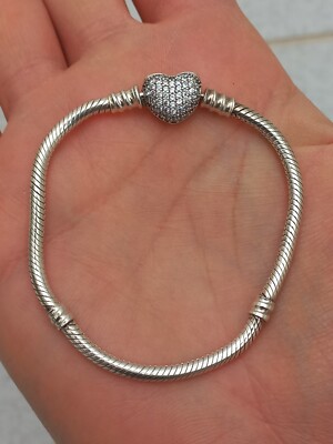 Genuine Pandora Moments Sparkling Heart Clasp Snake Chain Bracelet