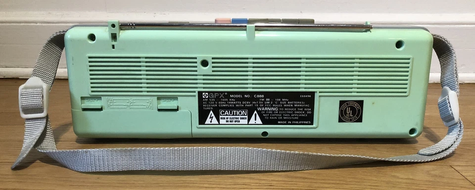 Reproductor de casete estéreo GPX C888 de colección cubierta boom caja espuma de mar/verde azulado raro Foto 2 de 3