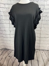 Forever 21 Shift Dress Women's S Black Solid 100% Cotton Short Sleeve Round Neck