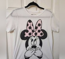 Disney Minnie Mouse Size L T-shirt Whitewith Pink Polka Dot Bow T-shirt