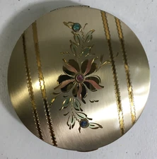 Vintage Ladies Compact - Dorset-Rex Fifth Avenue - Silver Colored Floral with Je