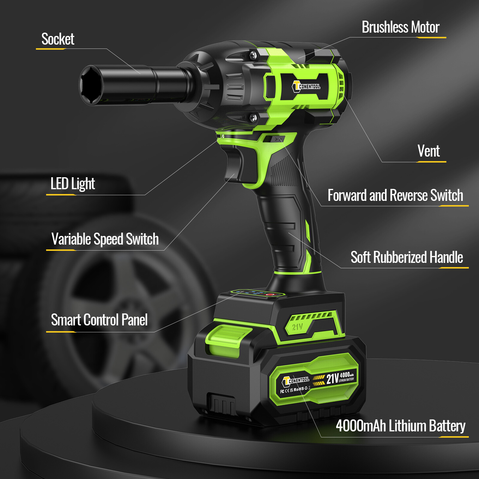 Cordless 1/2" Impact Wrench Impact Driver Ratchet Rattle Nut Gun 21V 4