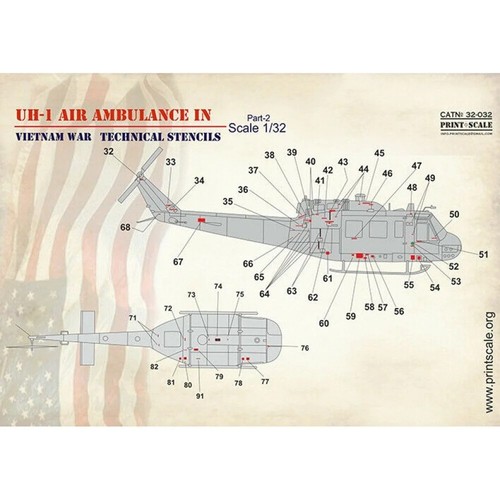 Print Scale 32-031 Decal 1:32 UH-1 Air Ambulance Vietnam War+Technical Stencils - Picture 17 of 24