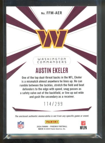 2024 Panini Phoenix AUSTIN EKELER #FFM-AER Franchise Future Materials Patch /299 - Picture 2 of 2