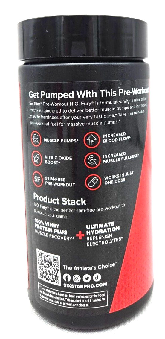 Six Star Muscletech PreWorkout N.O. Fury Elite Series 60 Caps Exp 01/