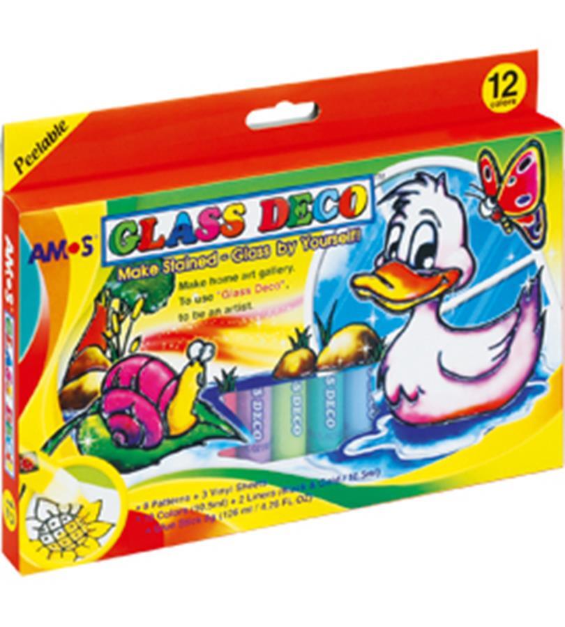 8802946500192 СТЕКЛЯННЫЙ СТАКАН Farby witraowe DECO 12 кол 105 мл AMOS GD10P12R ПУД КВТ ТР 4790₽