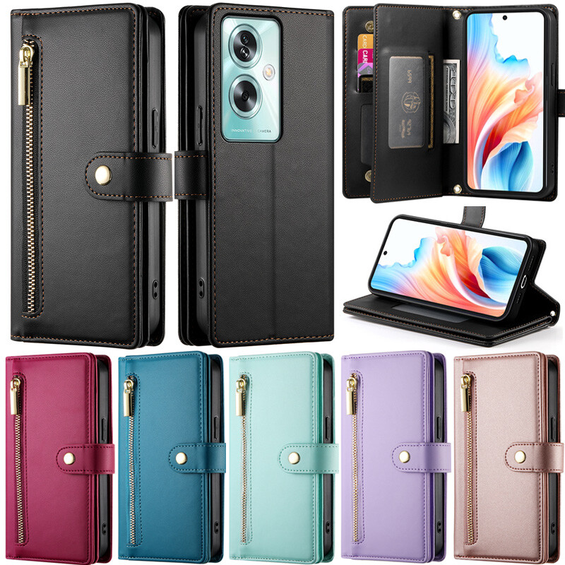 For Oppo A79 A38 A58 A78 A56 Reno 12 Pro Zipper Wallet Flip Cover Slim Back Case