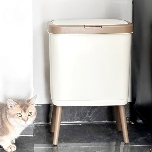 Kitchen Garbage Recycling Bin Press Top Dustbin Bathroom Slim HighFoot Trash Can - Picture 14 of 44