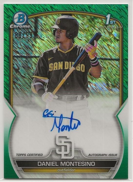 DANIEL MONTESINO 2023 Bowman Chrome 1st BOWMAN Green Shimmer Refractor Auto /99
