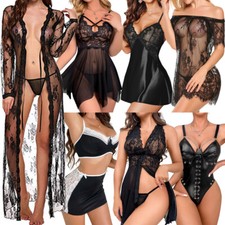 Sexy Women Lingerie Black Lace Dress G-string Underwear Babydoll Sleepwear Gift