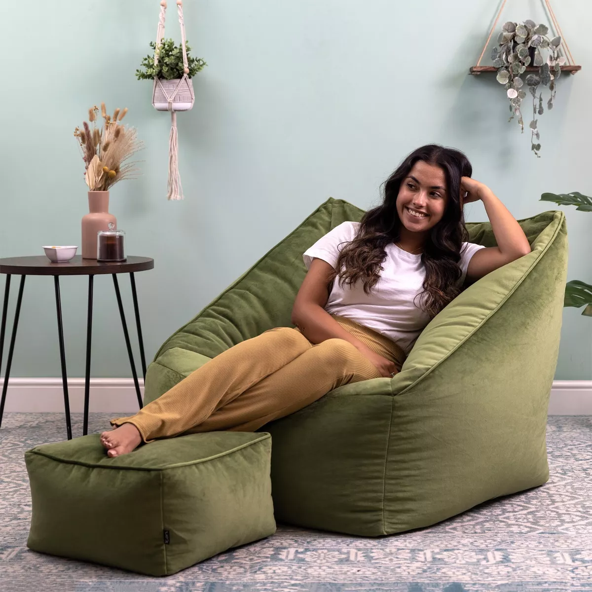 Giant Velvet Armchair and Footstool Combo 100cm x 90cm Velvet