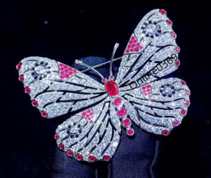Authentic White Gold Plated Silver Mens Oval Ruby Cubic Zirconia Gorgeous Butterfly Brooch