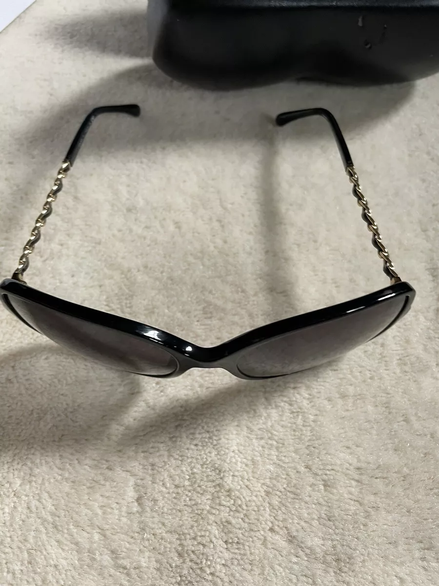 CHANEL Lambskin Square Chain Sunglasses 5210-Q Black 824439