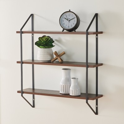 Better Homes & Gardens 3-Tier 20''W Wood Bracket Shelves, Walnut