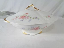 PL Limoges, M Redon, Rd Covered Vegetable PL64 Scalloped w/Red and Blue Floral