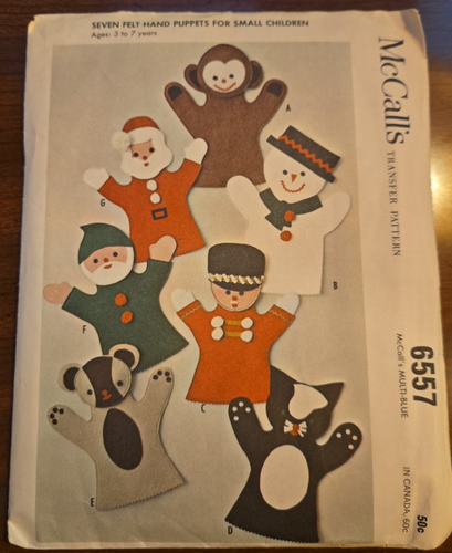 McCall's 6557 Seven felt hand puppets Vintage Uncut