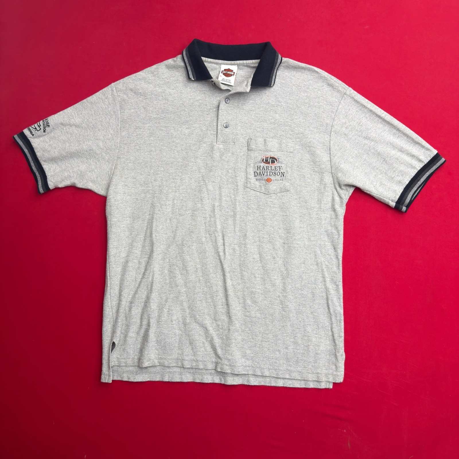 VINTAGE 90s Harley Davidson San Jose California Gray Polo Shirt Mens XL Made USA