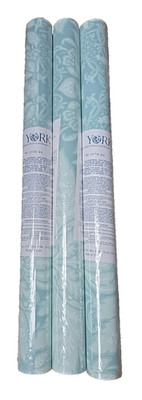 3 Double Roll York  Lind Wallpaper 56 Sq Ft Pale grey Teal Paisley floral AH3156