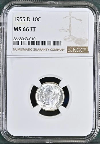 1955 D Roosevelt Dime MS66 FT By NGC