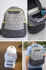 Kids Backpack   Gray Geometric Print w/ Neon Trim One Size 