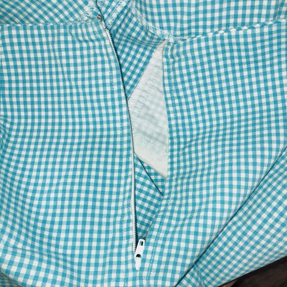 Pantalones Cortos De Colección Años 90 Y2K Express Compagnie Gingham Tiro Alto Aqua Blanco Cuadros 9/10 Foto 3 de 4