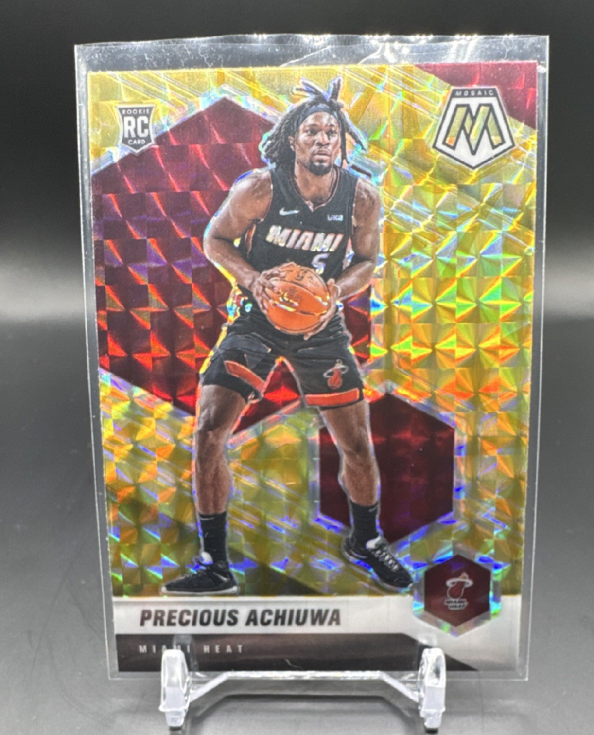 2020-21 Panini Mosaic Precious Achiuwa Yellow Reactive Prizm #215 Miami Heat RC