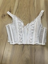 Victoria  s Secret Dream Angels Unlined Lace Up Corset Bra Top Ivory Cream Size S