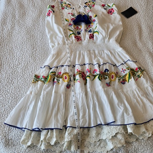 Boston Proper Damen weiß bestickt ärmellos gesmoktes Boho Minikleid Medium - Bild 11 von 13