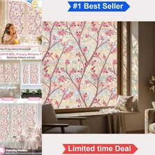 Stained Glass Window Film Privacy Static Cling Cherry Blossom 78.7 x 17.5 Inch