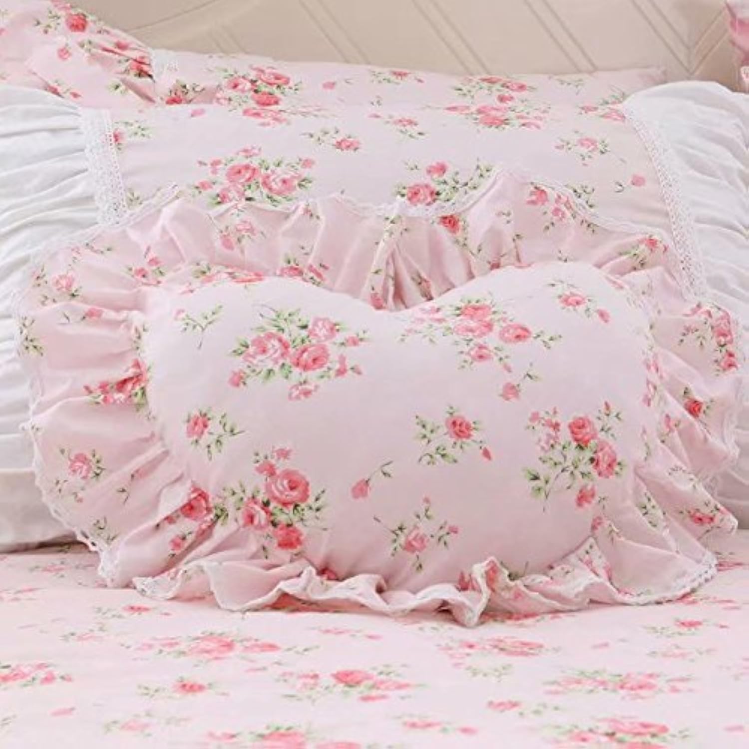 Best LELVA Floral Ruffle Design Throw Pillow Sham Cushion Pink Heart Decoration