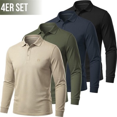 4x Herren Poloshirt Langarm Shirt mit Kragen für Männer Baumwollshirt waschbar